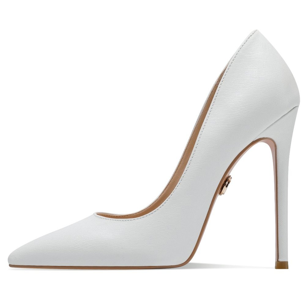 White Pointed Toe Stiletto Pumps - Elegant Women's Heels